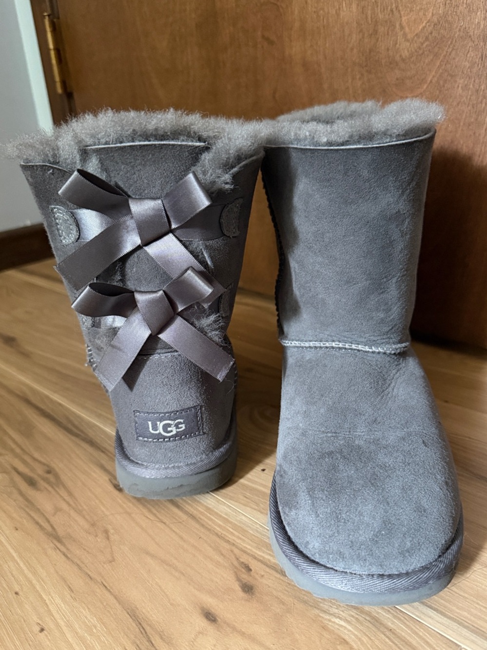 UGG Gray Suede Bailey Bow Boots